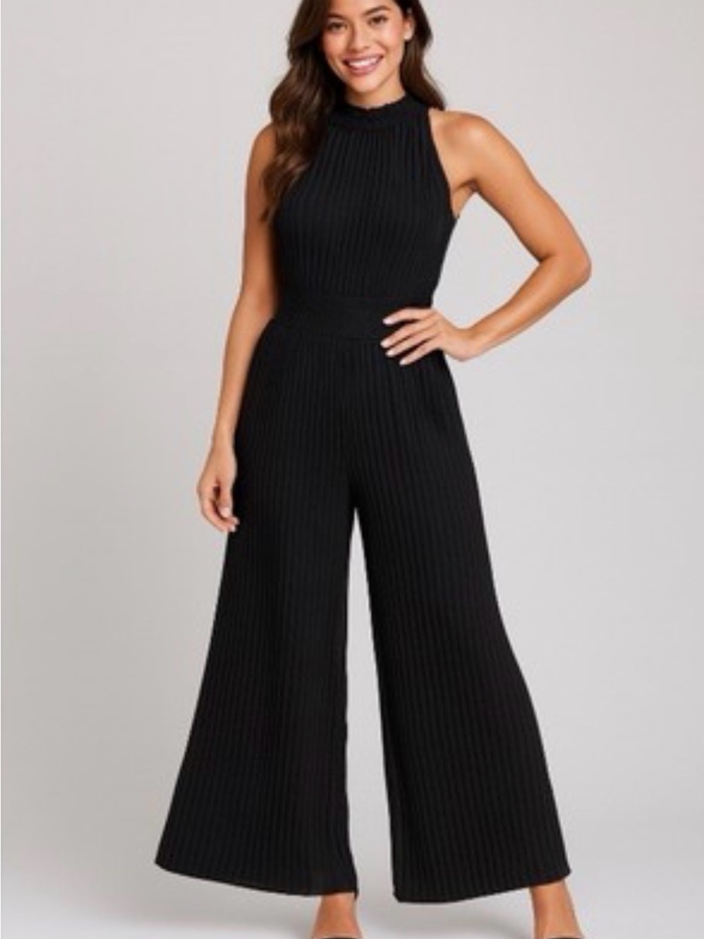Nannette Lepore Black Accordian Sleeveless Jumpsuit (size 10; like new)